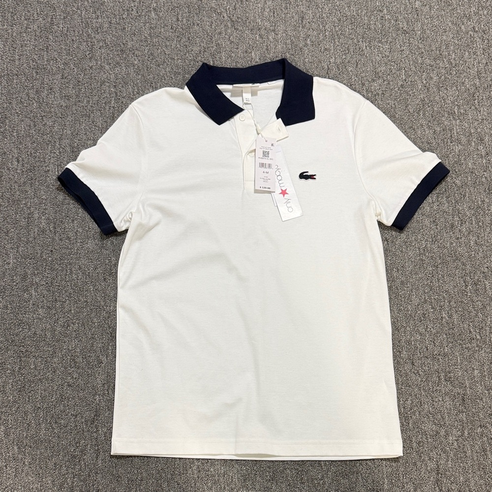 Lacoste Men's White and Navy Polo Shirt US medium